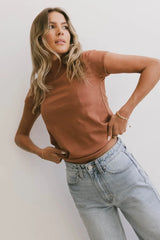 Marley Mock Neck Tee In Rust - Final Sale