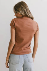 Marley Mock Neck Tee In Rust - Final Sale