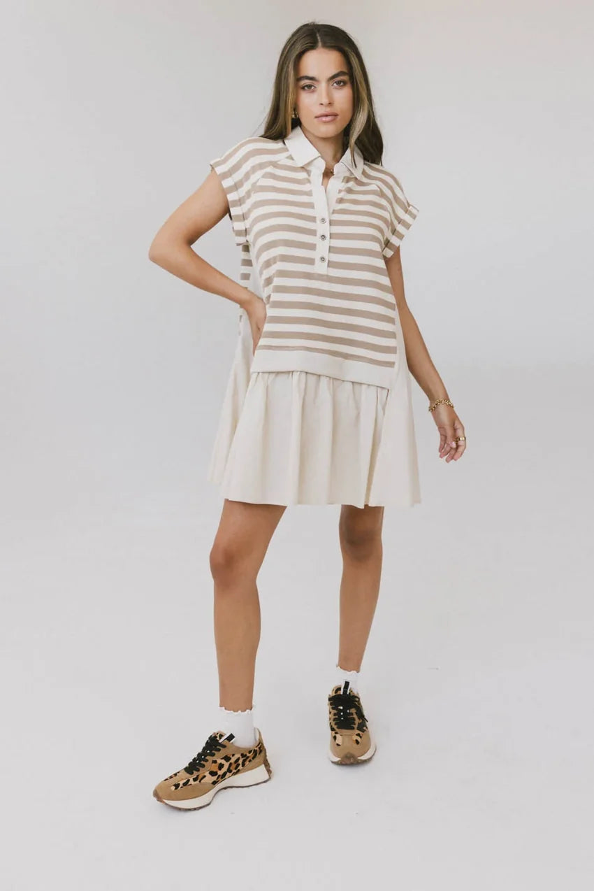 Evan Collared Mini Dress In Taupe - Final Sale