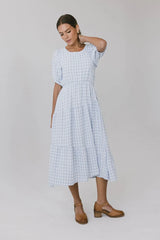 Melina Plaid Midi Dress in Blue - FINAL SALE