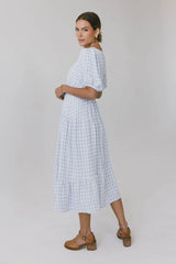 Melina Plaid Midi Dress In Blue - Final Sale