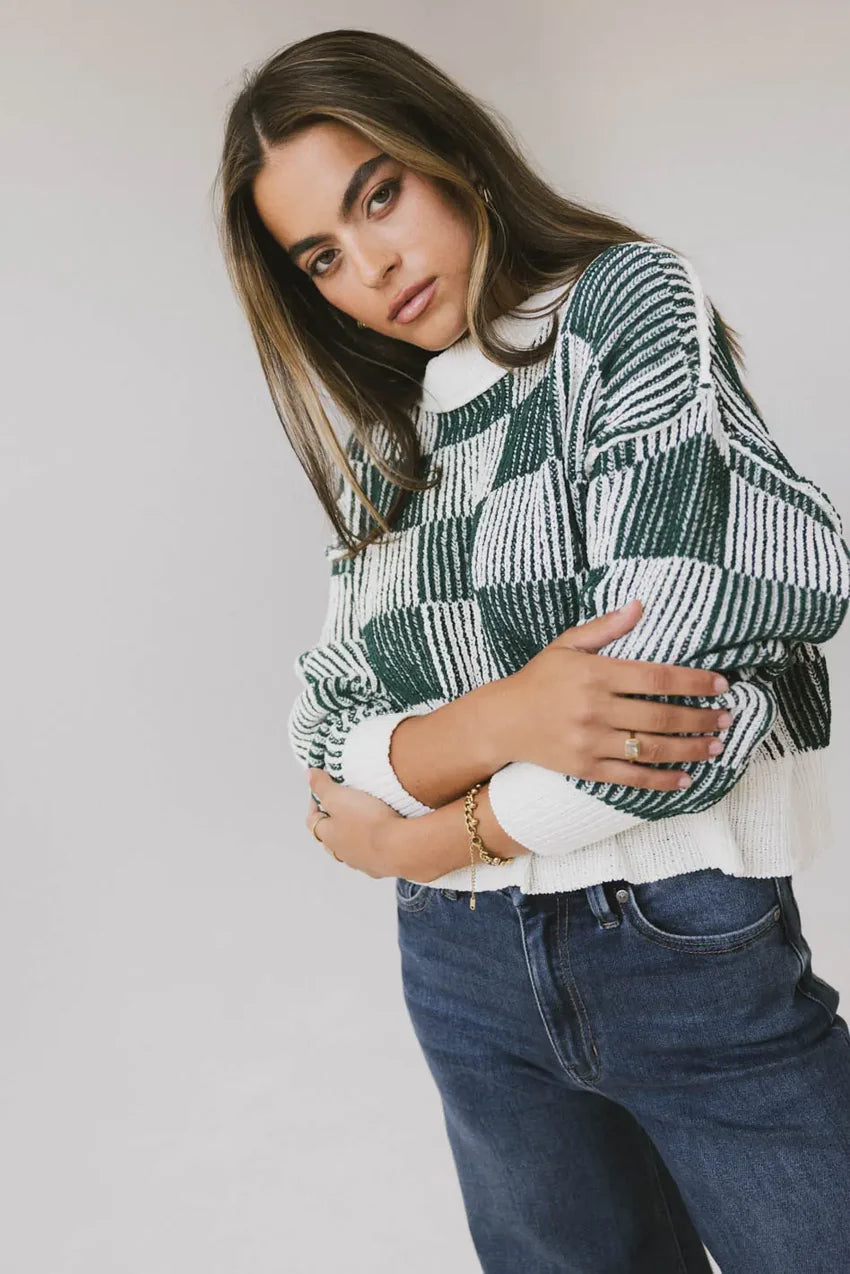 Cielo Checkered Sweater in Green - FINAL SALE