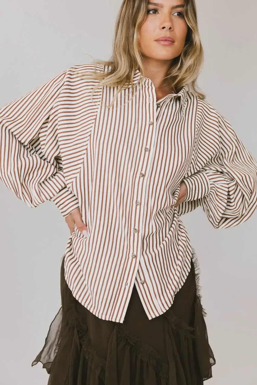 Niri Striped Button Up In Brown - Final Sale