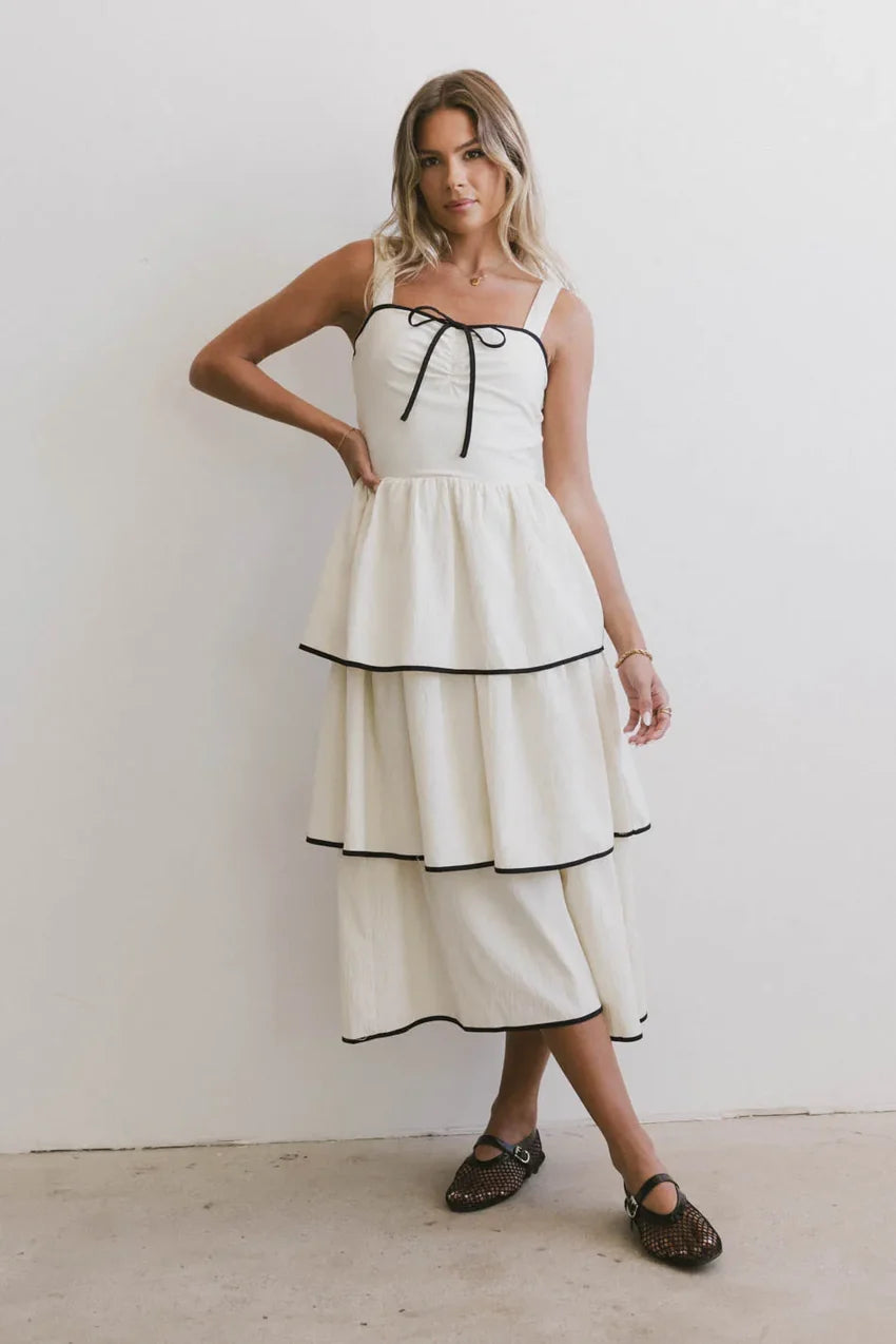 Liza Contrast Trim Dress In Cream - Final Sale