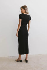 Ariah Ribbon Trim Sweater Dress In Black - Final Sale