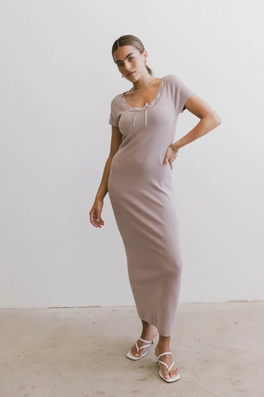 Ariah Ribbon Trim Sweater Dress In Lavender - Final Sale