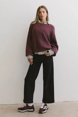 Annaleah Textured Sweatshirt In Burgundy - Final Sale