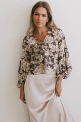 Isa Floral Blouse In Brown - Final Sale