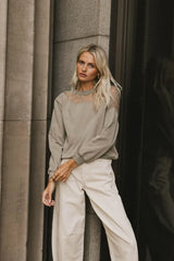 Sandry Tulle Crewneck In Olive - Final Sale