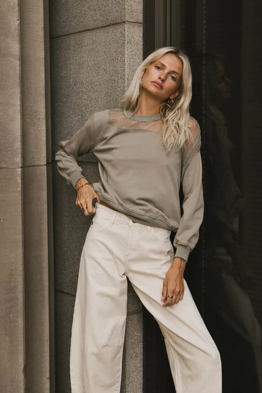 Sandry Tulle Crewneck in Olive - FINAL SALE
