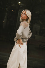 Sandry Tulle Crewneck In Olive - Final Sale