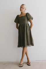 Karrie Embroidered Midi Dress In Olive - Final Sale