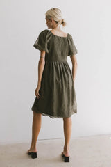 Karrie Embroidered Midi Dress In Olive - Final Sale