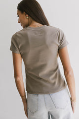 Tara Ribbed Basic Tee In Taupe - Final Sale