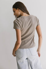 Tara Ribbed Basic Tee In Taupe - Final Sale
