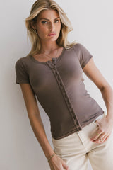 Ipsy Ribbed Tee In Brown - Final Sale