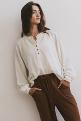 Kami Henley Top In Oatmeal - Final Sale