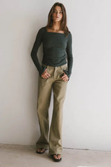 Cosette Ribbed Ruched Top In Teal - Final Sale