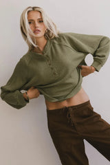 Kami Henley Top In Olive - Final Sale