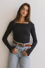 Cosette Ribbed Ruched Top in Navy - FINAL SALE
