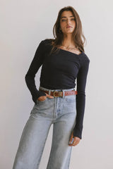 Cosette Ribbed Ruched Top In Navy - Final Sale