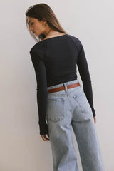 Cosette Ribbed Ruched Top In Navy - Final Sale
