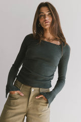 Cosette Ribbed Ruched Top in Teal - FINAL SALE
