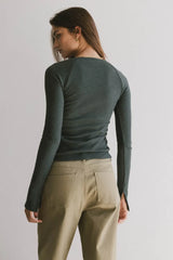Cosette Ribbed Ruched Top In Teal - Final Sale