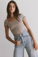 Irene Square Neck Top in Taupe - FINAL SALE