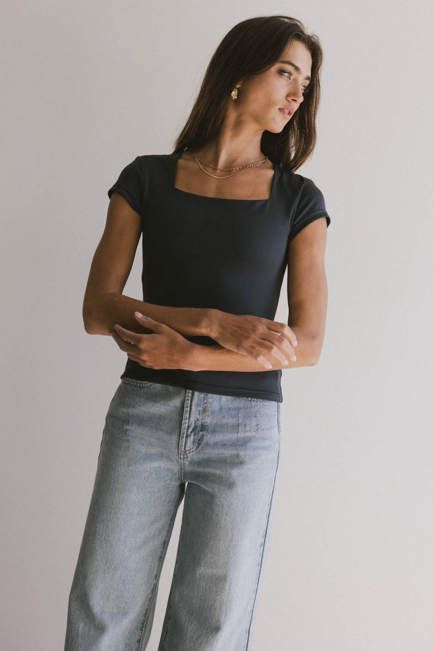 Irene Square Neck Top In Navy - Final Sale
