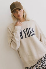 New York Crew Neck Sweater In Cream - Final Sale