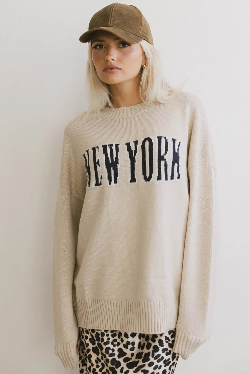 New York Crew Neck Sweater In Cream - Final Sale