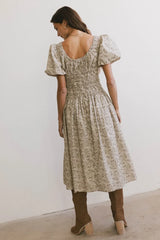 Lucille Smocked Floral Dress In Olive - Final Sale