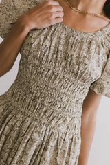 Lucille Smocked Floral Dress In Olive - Final Sale