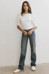 Andrea Mixed Media Top In Cream - Final Sale