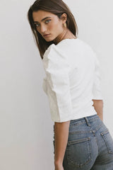 Andrea Mixed Media Top In Cream - Final Sale