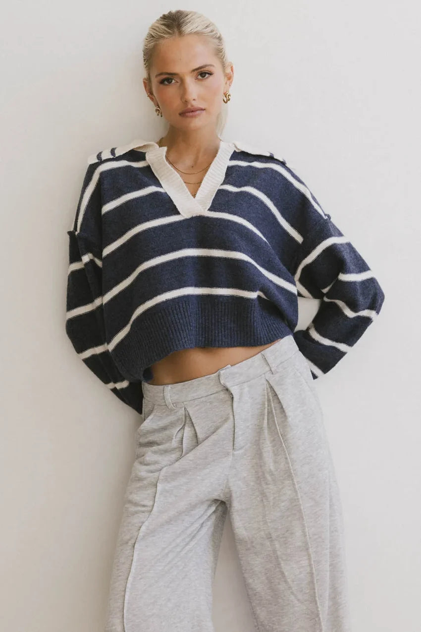 Marina Collared Pullover In Navy - Final Sale