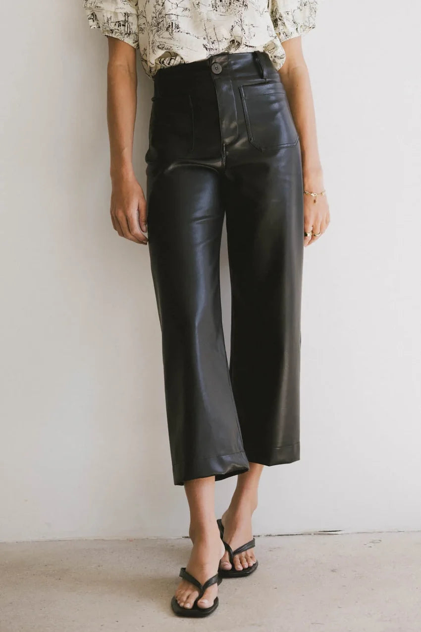 Sadie Wide Leg Pants In Black Leather - Final Sale