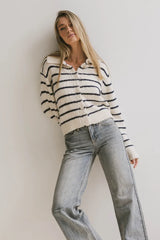 Dolly Striped Knit Cardigan In Navy - Final Sale