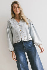 Violet Embroidered Blouse In Denim