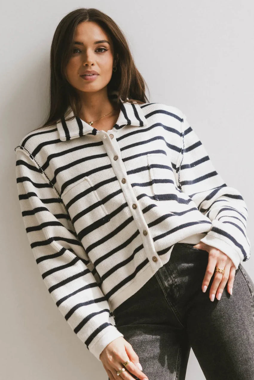 Harper Striped Cardigan In Navy - Final Sale
