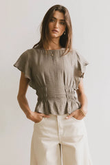 Whit Smocked Blouse in Olive - FINAL SALE