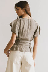 Whit Smocked Blouse In Olive - Final Sale