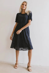 Cecy Embroidered Midi Dress In Navy - Final Sale