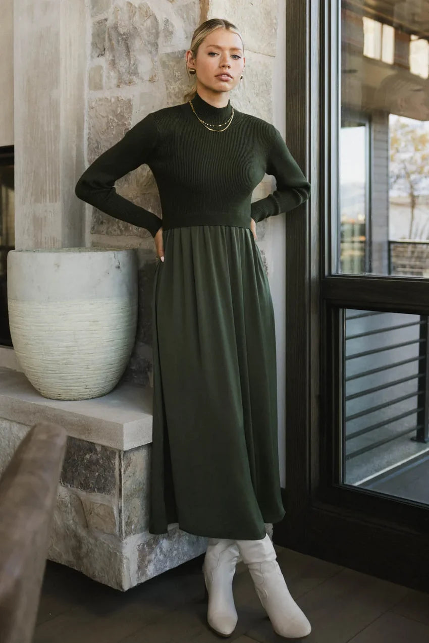Zeda Midi Dress In Olive - Final Sale