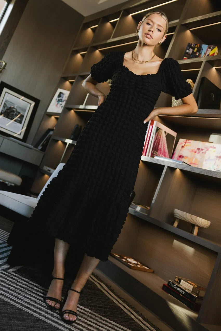 Miley Bubble Texture Dress In Black - Final Sale