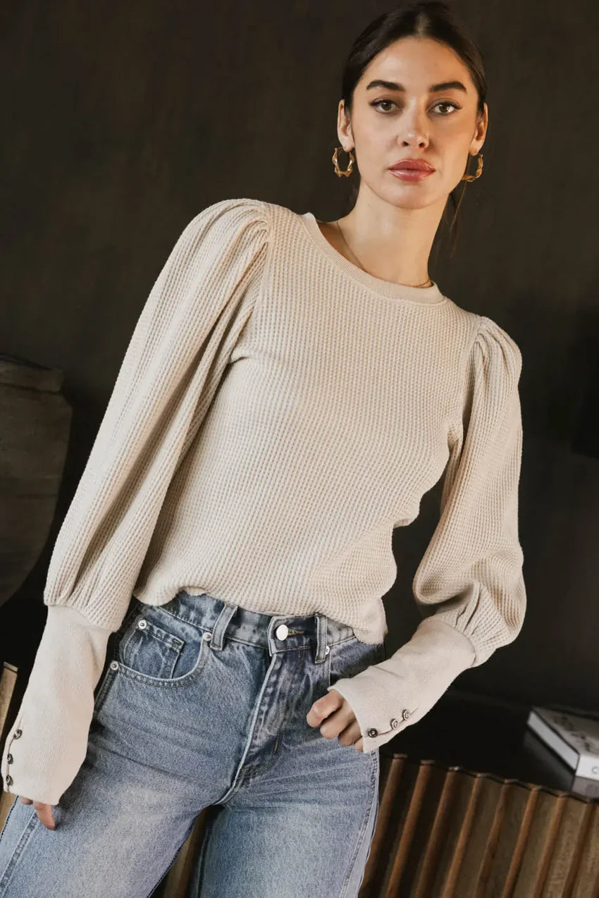 Lettie Waffle Knit Top in Cream - FINAL SALE