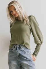 Lettie Waffle Knit Top In Olive - Final Sale
