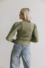 Lettie Waffle Knit Top In Olive - Final Sale