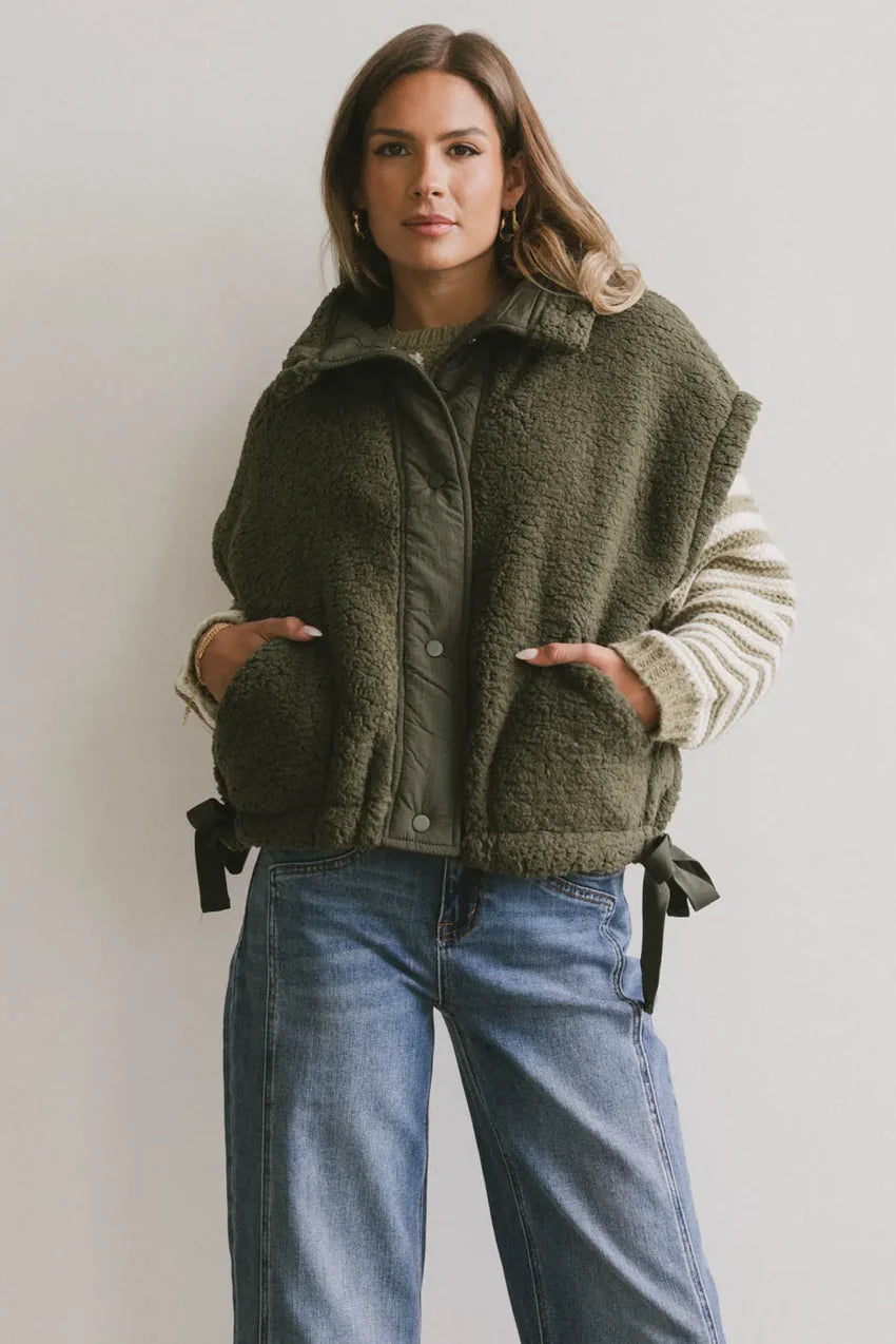 Johanna Sherpa Vest in Olive - FINAL SALE